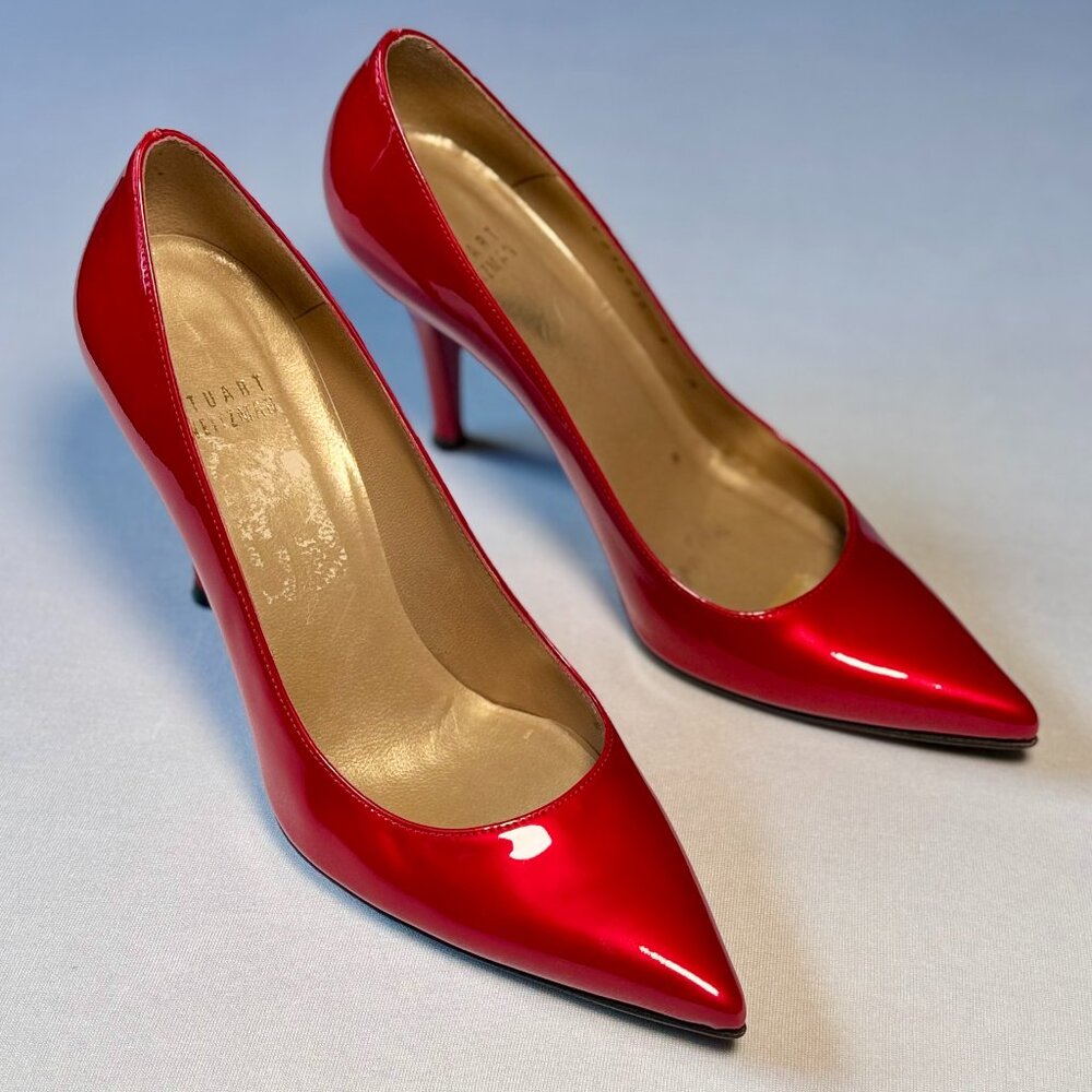 Stuart Weitzman Red Patent Leather Pointed-Toe Pumps